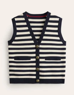 Sweaters & Cardigans-Boden Holly Knitted Waistcoat-Navy and Ivory Stripe NavyandIvoryStripe