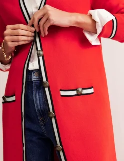 Sweaters & Cardigans-Boden Holly Longline Knitted Jacket-Hot Pepper Red HotPepperRed