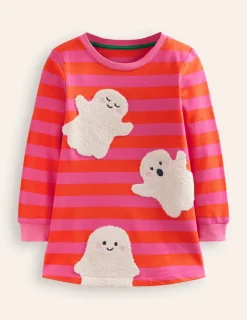 Dresses-Boden Ida Sweatshirt Appliqué Dress-Vibrant Pink/Terracotta Ghosts VibrantPink/TerracottaGhosts