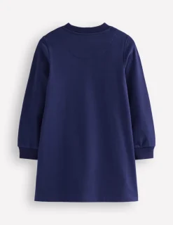 Dresses-Boden Ida Sweatshirt Appliqué Dress-College Navy Rainbow Hearts CollegeNavyRainbowHearts