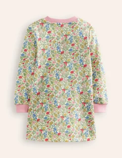 Dresses-Boden Ida Sweatshirt Appliqué Dress-Multi Meadow Floral Dinosaurs MultiMeadowFloralDinosaurs