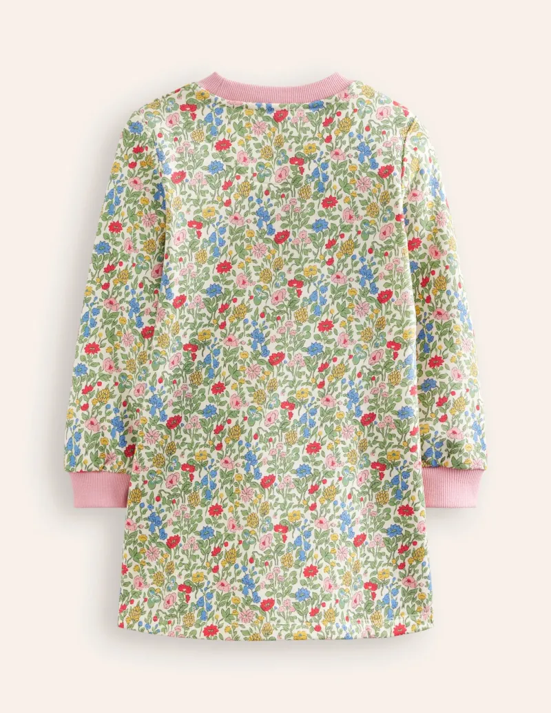 Dresses-Boden Ida Sweatshirt Appliqué Dress-Multi Meadow Floral Dinosaurs MultiMeadowFloralDinosaurs