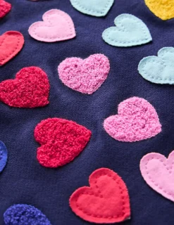 Dresses-Boden Ida Sweatshirt Appliqué Dress-College Navy Rainbow Hearts CollegeNavyRainbowHearts