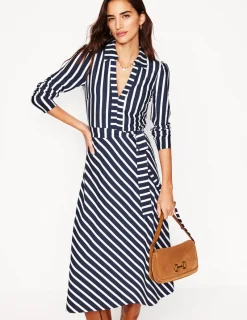 Dresses & Jumpsuits | Midi-Boden Imogen Collared Jersey Dress-French Navy and Ivory Stripe FrenchNavyandIvoryStripe