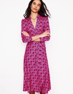 Dresses & Jumpsuits | Midi-Boden Imogen Collared Jersey Dress-Sorbet Pink, Leaf Terrace SorbetPink,LeafTerrace