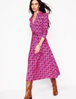 Dresses & Jumpsuits | Midi-Boden Imogen Collared Jersey Dress-Sorbet Pink, Leaf Terrace SorbetPink,LeafTerrace