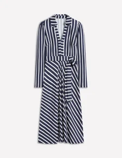 Dresses & Jumpsuits | Midi-Boden Imogen Collared Jersey Dress-French Navy and Ivory Stripe FrenchNavyandIvoryStripe