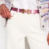 Belts-Boden Iris Snaffle-Trim Leather Belt-Pink Peacock Metallic PinkPeacockMetallic