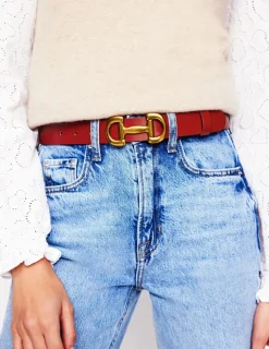 Belts-Boden Iris Snaffle-Trim Leather Belt- Red