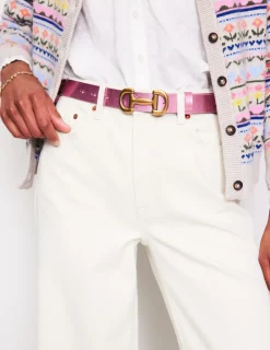 Belts-Boden Iris Snaffle-Trim Leather Belt-Pink Peacock Metallic PinkPeacockMetallic