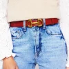 Belts-Boden Iris Snaffle-Trim Leather Belt- RED