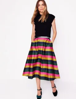 Skirts-Boden Isabella Cotton Sateen Skirt-Pine, Multi Stripe Pine,MultiStripe