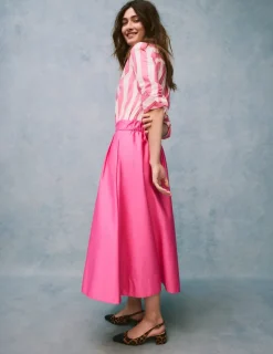 Skirts-Boden Isabella Cotton Sateen Skirt-Sorbet Pink SorbetPink