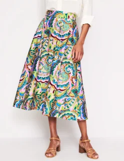 Skirts-Boden Isabella Cotton Sateen Skirt-Multi, Paisley Pome Multi,PaisleyPome