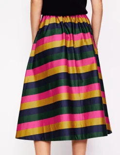 Skirts-Boden Isabella Cotton Sateen Skirt-Pine, Multi Stripe Pine,MultiStripe