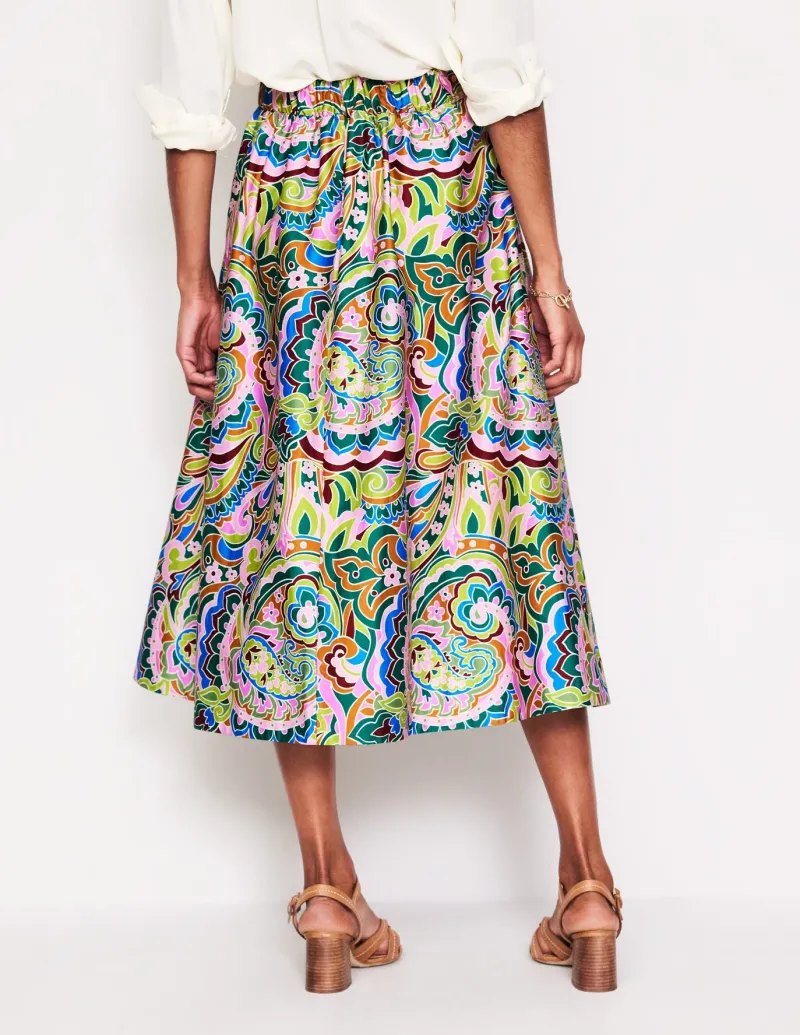 Skirts-Boden Isabella Cotton Sateen Skirt-Multi, Paisley Pome Multi,PaisleyPome