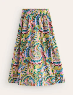 Skirts-Boden Isabella Cotton Sateen Skirt-Multi, Paisley Pome Multi,PaisleyPome