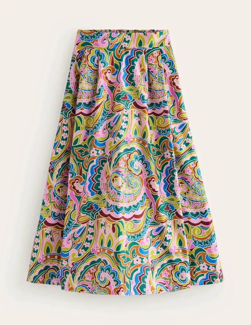 Skirts-Boden Isabella Cotton Sateen Skirt-Multi, Paisley Pome Multi,PaisleyPome