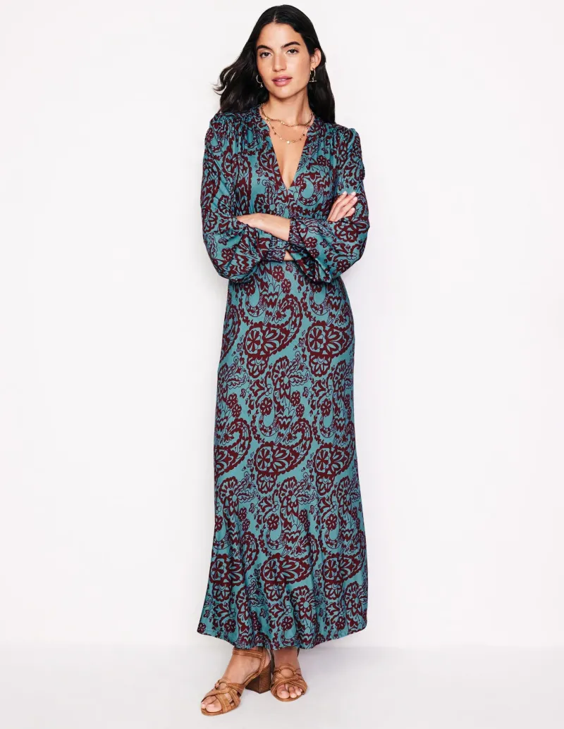 Petite Dresses | Midi-Boden Ivy Smocked Midi Dress-Blue Grass, Paisley Cascade BlueGrass,PaisleyCascade