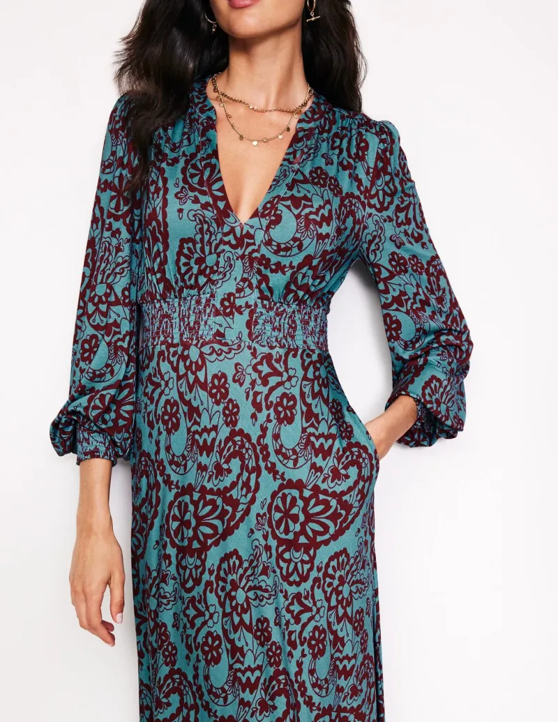 Petite Dresses | Midi-Boden Ivy Smocked Midi Dress-Blue Grass, Paisley Cascade BlueGrass,PaisleyCascade