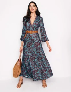 Petite Dresses | Midi-Boden Ivy Smocked Midi Dress-Blue Grass, Paisley Cascade BlueGrass,PaisleyCascade