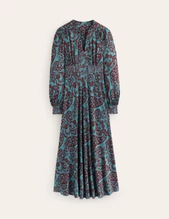 Petite Dresses | Midi-Boden Ivy Smocked Midi Dress-Blue Grass, Paisley Cascade BlueGrass,PaisleyCascade