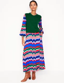 Petite Dresses | Midi-Boden Ivy Smocked Midi Dress-Multi, Abstract Wave Multi,AbstractWave