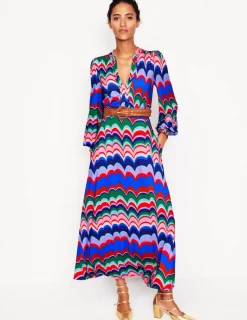 Petite Dresses | Midi-Boden Ivy Smocked Midi Dress-Multi, Abstract Wave Multi,AbstractWave