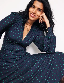 Petite Dresses | Midi-Boden Ivy Smocked Midi Dress-Navy, Sparse Spot Navy,SparseSpot
