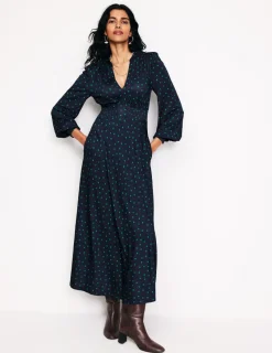 Petite Dresses | Midi-Boden Ivy Smocked Midi Dress-Navy, Sparse Spot Navy,SparseSpot