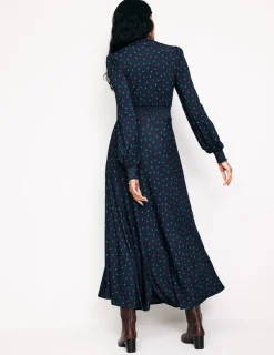 Petite Dresses | Midi-Boden Ivy Smocked Midi Dress-Navy, Sparse Spot Navy,SparseSpot