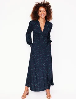 Petite Dresses | Midi-Boden Ivy Smocked Midi Dress-Navy, Sparse Spot Navy,SparseSpot