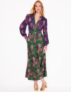 Petite Dresses | Midi-Boden Ivy Smocked Midi Dress-Rich Emerald, Ornate Bud RichEmerald,OrnateBud