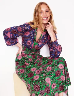 Petite Dresses | Midi-Boden Ivy Smocked Midi Dress-Rich Emerald, Ornate Bud RichEmerald,OrnateBud