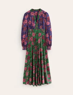 Petite Dresses | Midi-Boden Ivy Smocked Midi Dress-Rich Emerald, Ornate Bud RichEmerald,OrnateBud