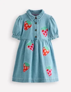 Dresses-Boden Izzy Denim Shirt Dress-Mid Vintage Denim Strawberry MidVintageDenimStrawberry