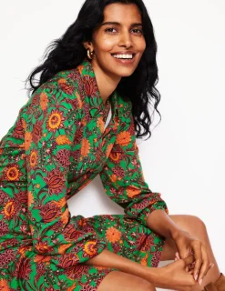 Petite Dresses | Short-Boden Jemima Tiered Jersey Dress-Rich Emerald, Ornate Bud RichEmerald,OrnateBud