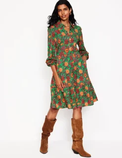 Petite Dresses | Short-Boden Jemima Tiered Jersey Dress-Rich Emerald, Ornate Bud RichEmerald,OrnateBud