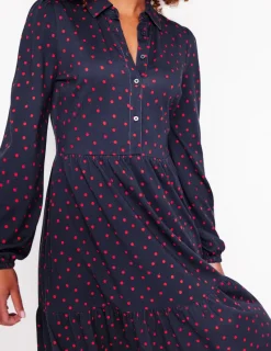 Petite Dresses | Short-Boden Jemima Tiered Jersey Dress-Rouge, Sparse Spot Rouge,SparseSpot