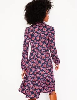 Petite Dresses | Short-Boden Jemima Tiered Jersey Dress-Navy, Floret Cascade Navy,FloretCascade
