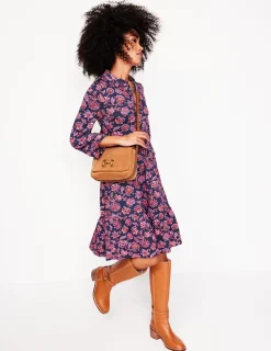 Petite Dresses | Short-Boden Jemima Tiered Jersey Dress-Navy, Floret Cascade Navy,FloretCascade