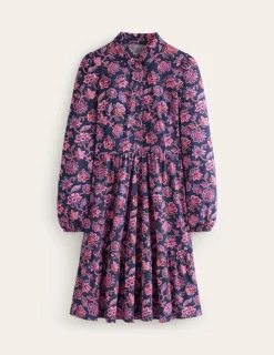 Petite Dresses | Short-Boden Jemima Tiered Jersey Dress-Navy, Floret Cascade Navy,FloretCascade