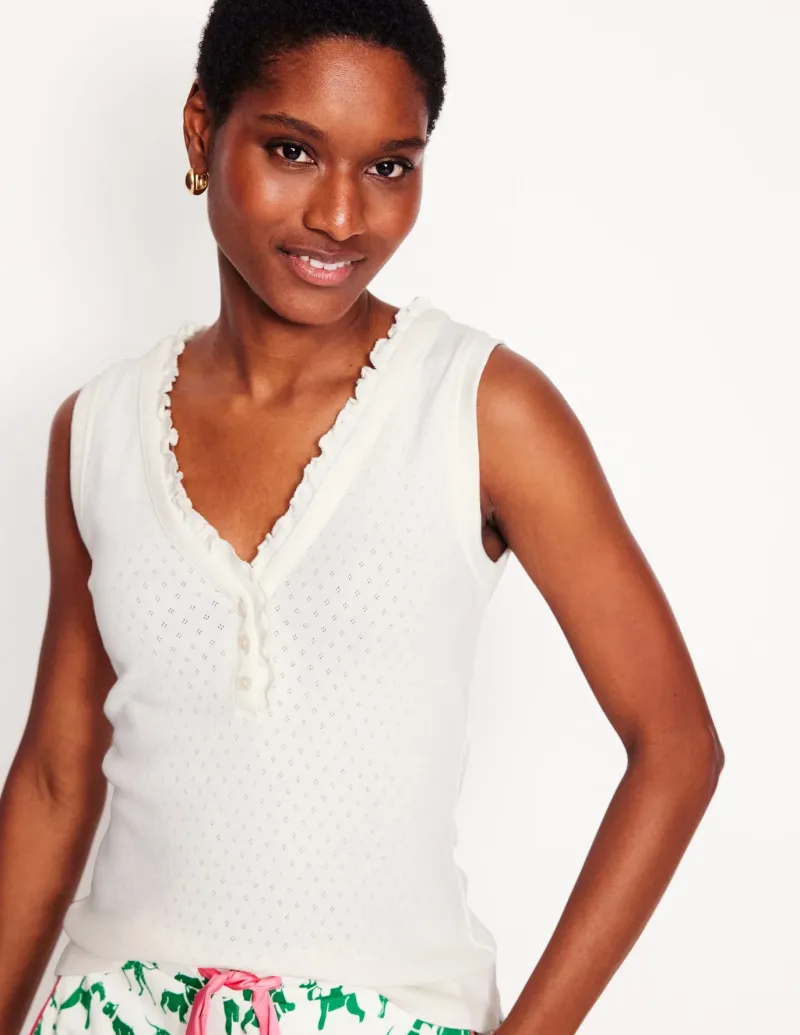 Nightwear & Lougewear-Boden Jersey Henley Pajama Vest- Ivory