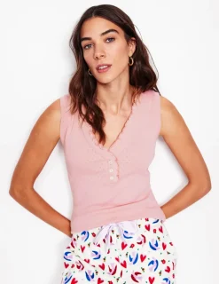 Nightwear & Lougewear-Boden Jersey Henley Pajama Vest-Light Pink Marl LightPinkMarl