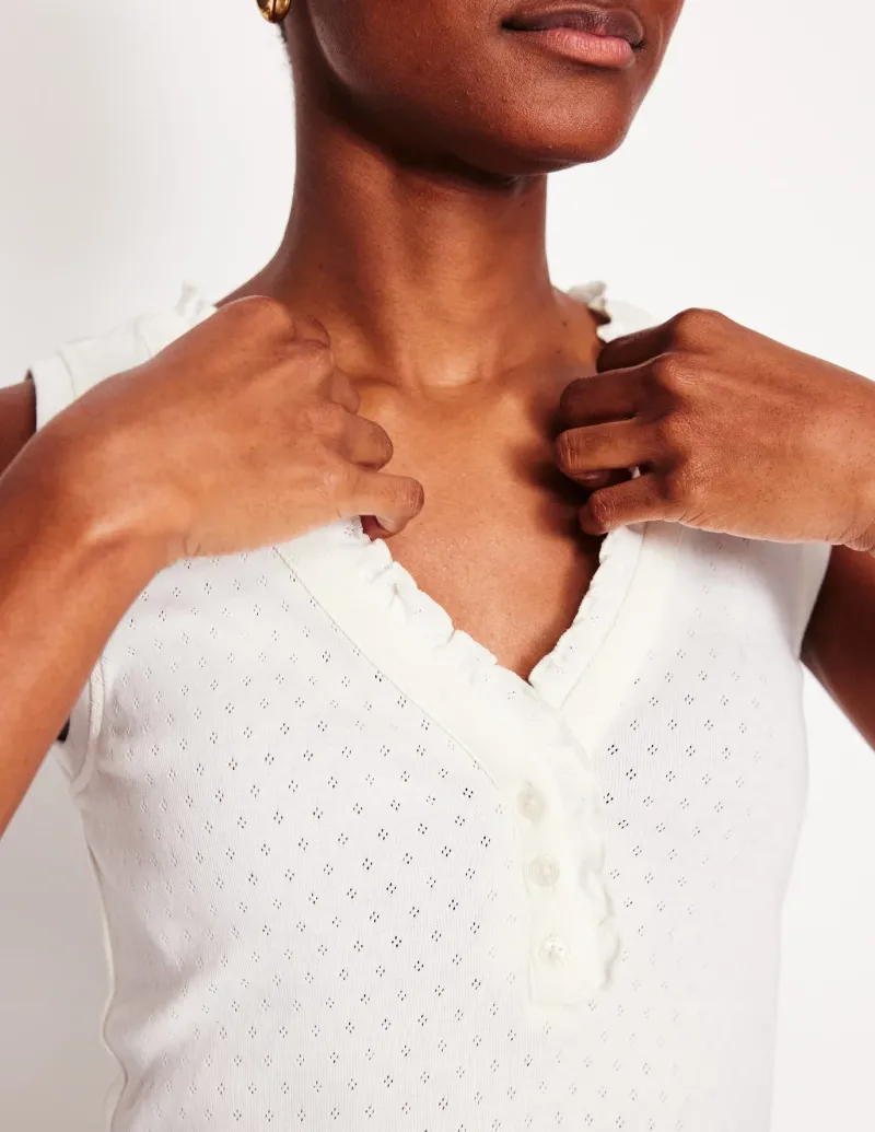 Nightwear & Lougewear-Boden Jersey Henley Pajama Vest- Ivory