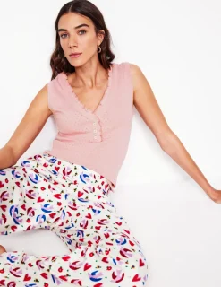 Nightwear & Lougewear-Boden Jersey Henley Pajama Vest-Light Pink Marl LightPinkMarl