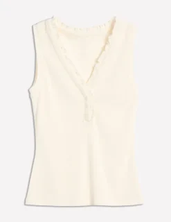 Nightwear & Lougewear-Boden Jersey Henley Pajama Vest- Ivory