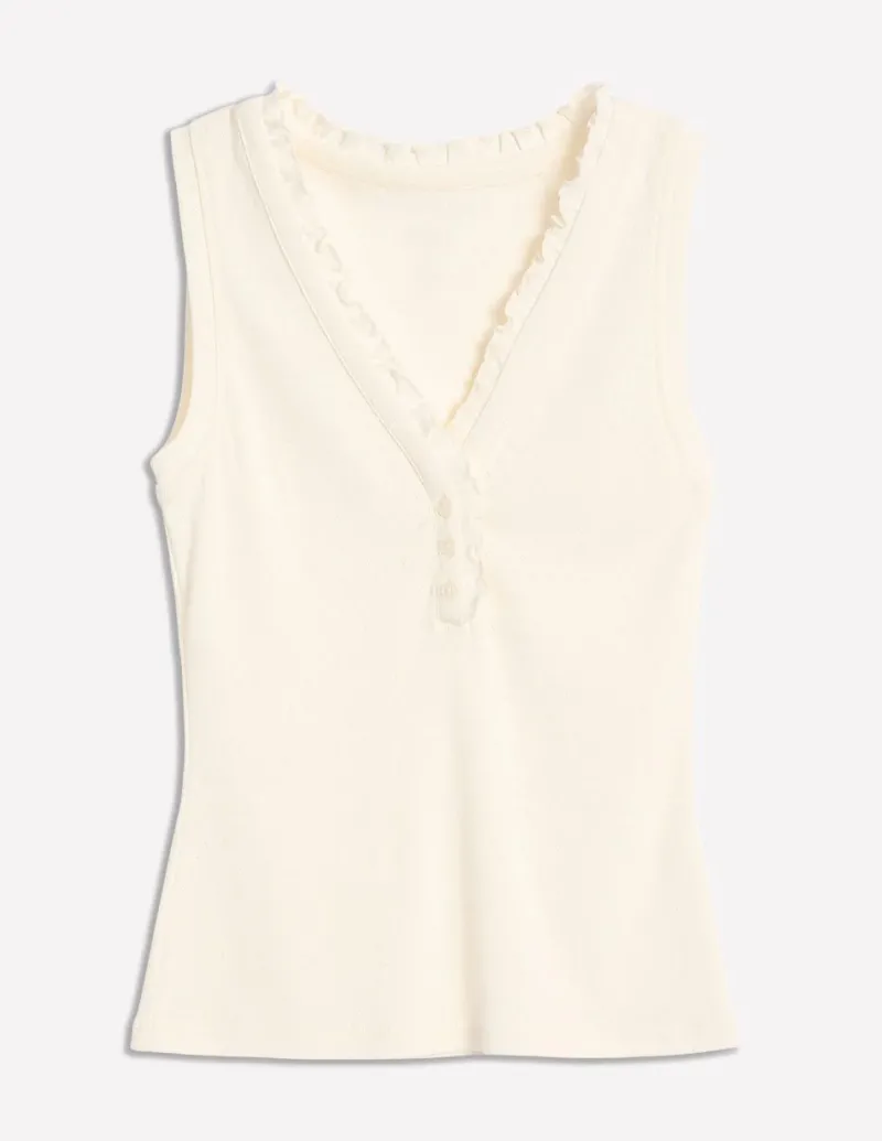 Nightwear & Lougewear-Boden Jersey Henley Pajama Vest- Ivory