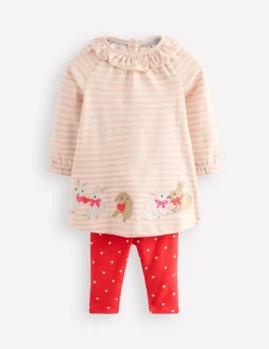 Playsuits & Rompers-Boden Jersey Logo Dress Set-Chalk Pink Bunnies ChalkPinkBunnies