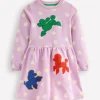 Dresses-Boden Joan Boucle Appliqué Dress-Sugared Lilac Spot Dogs SugaredLilacSpotDogs